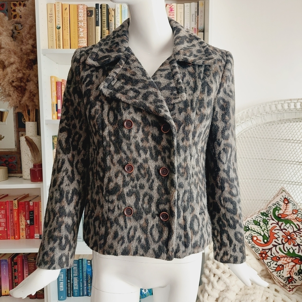 Gap Bouble-breasted Wool Blend Animal Print Coat Z65